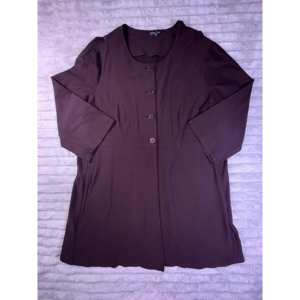 Eileen Fisher Cardigan Womens 1X Button Front Brown Slinky Liquid Knit Lagenlook - Picture 2 of 14
